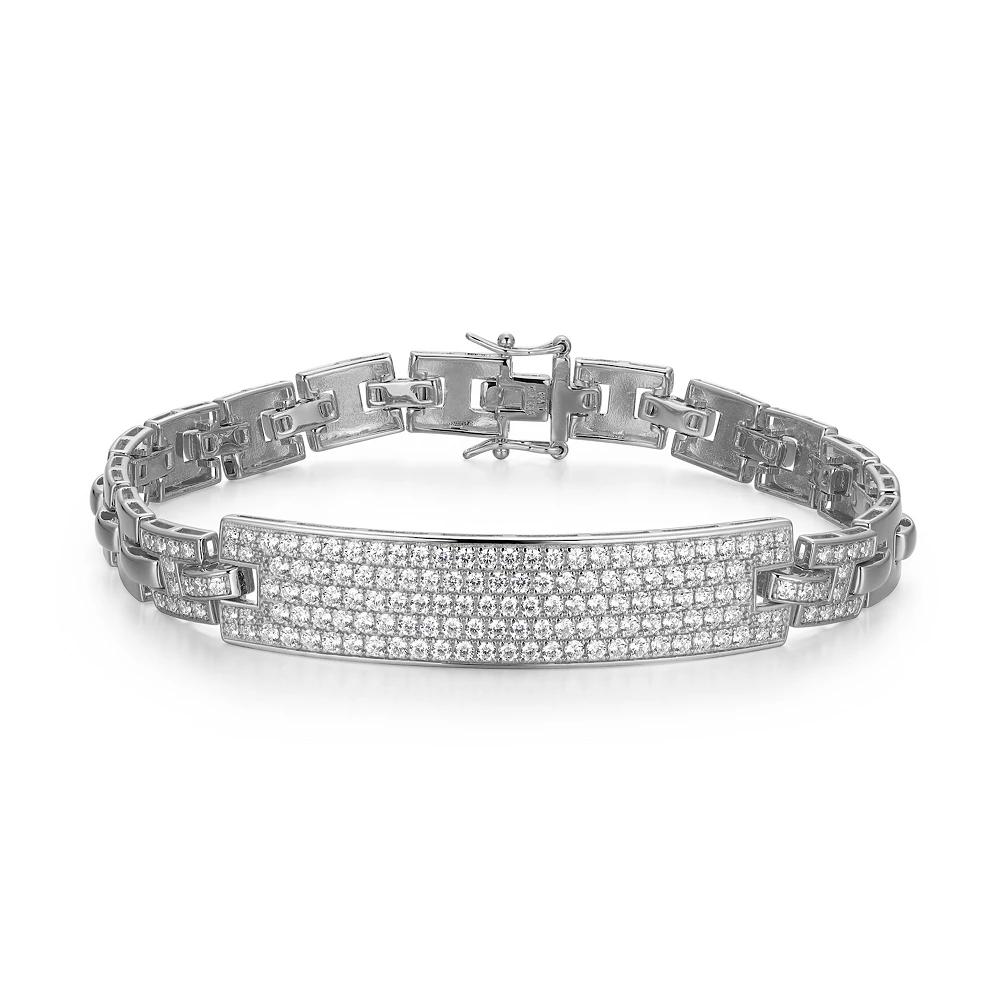 Men's Sterling Silver Pave Cubic Zirconia ID Link Bracelet, Size: 8.5" Product Image