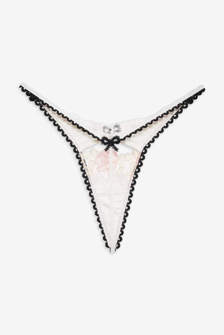 Evie Floral Thong Panty — Cream Product Image