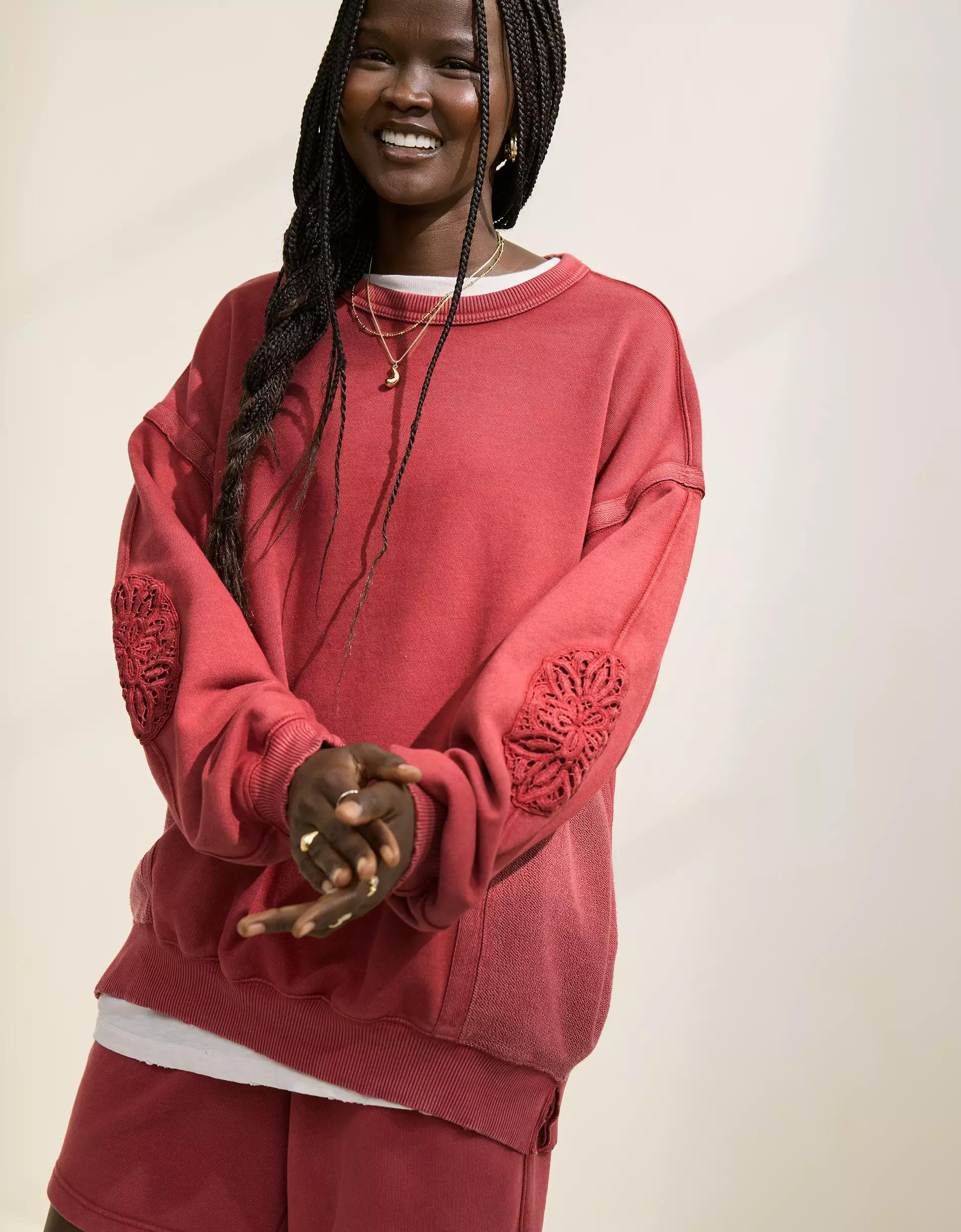 Aerie Keep It Light Crochet Crew Sweatshirt Product Image