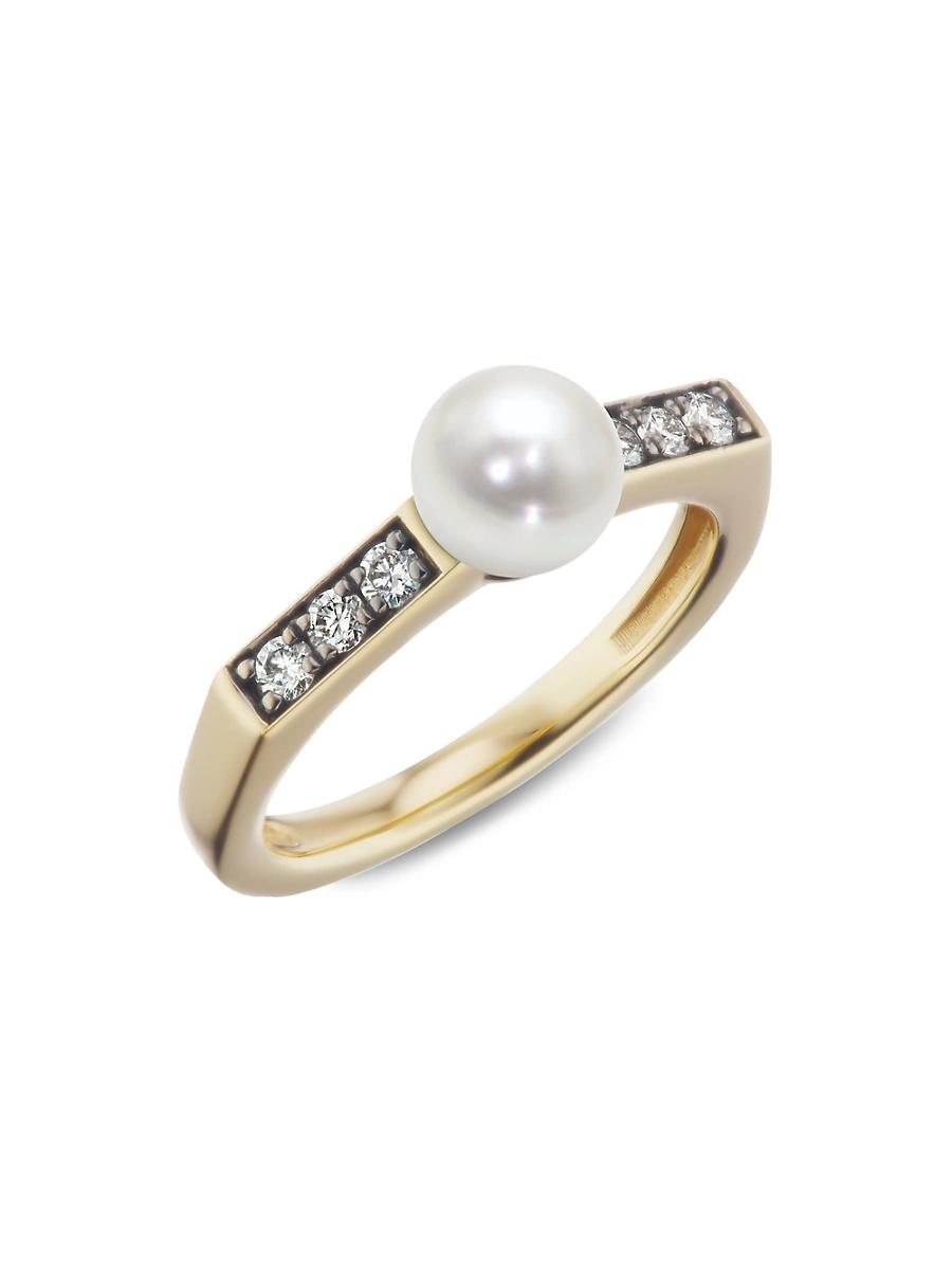 Womens Stx & Stones 18K Yellow Gold, 6MM Natural Pearl & Diamond Ring Product Image