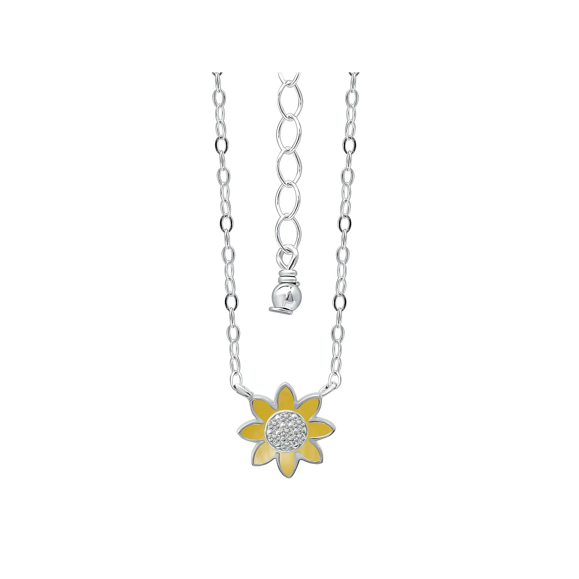 Aleure Precioso Sterling Silver Enamel & Cubic Zirconia Flower Necklace, Women's, Size: 16", Yellow Product Image