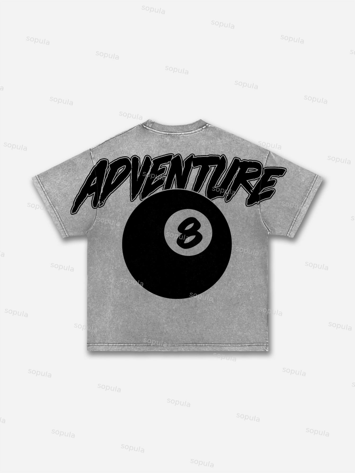 Vintage Black 8 Print Graphic Acid Wash T-shirt Product Image
