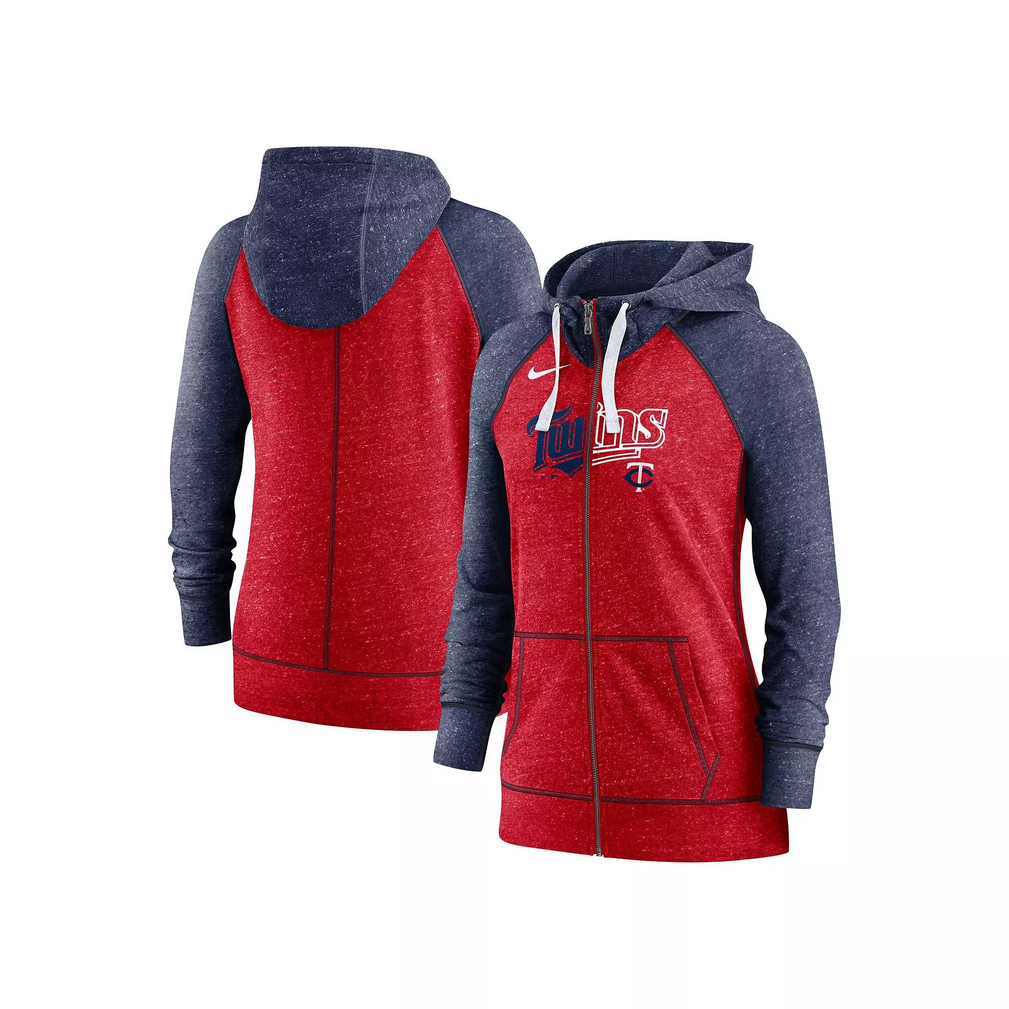 Women's Nike Red/Navy Washington Nationals Split Wordmark Gym Vintage Raglan Full-Zip Hoodie, Size: Small Product Image
