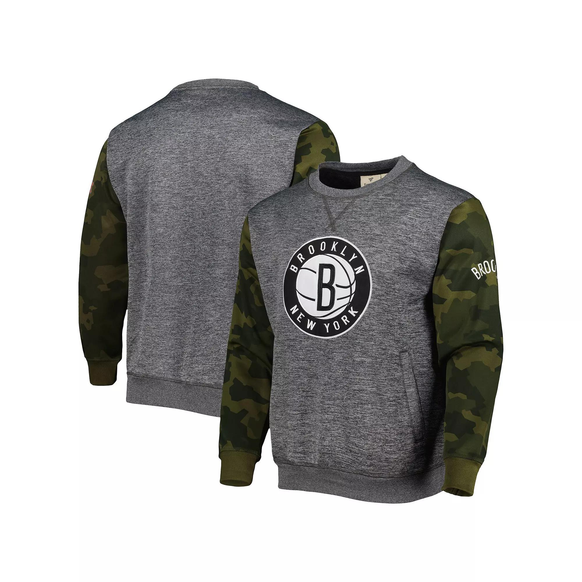 Men's Fanatics Branded Heather Charcoal Brooklyn Nets Camo Stitched Sweatshirt,  Product Image