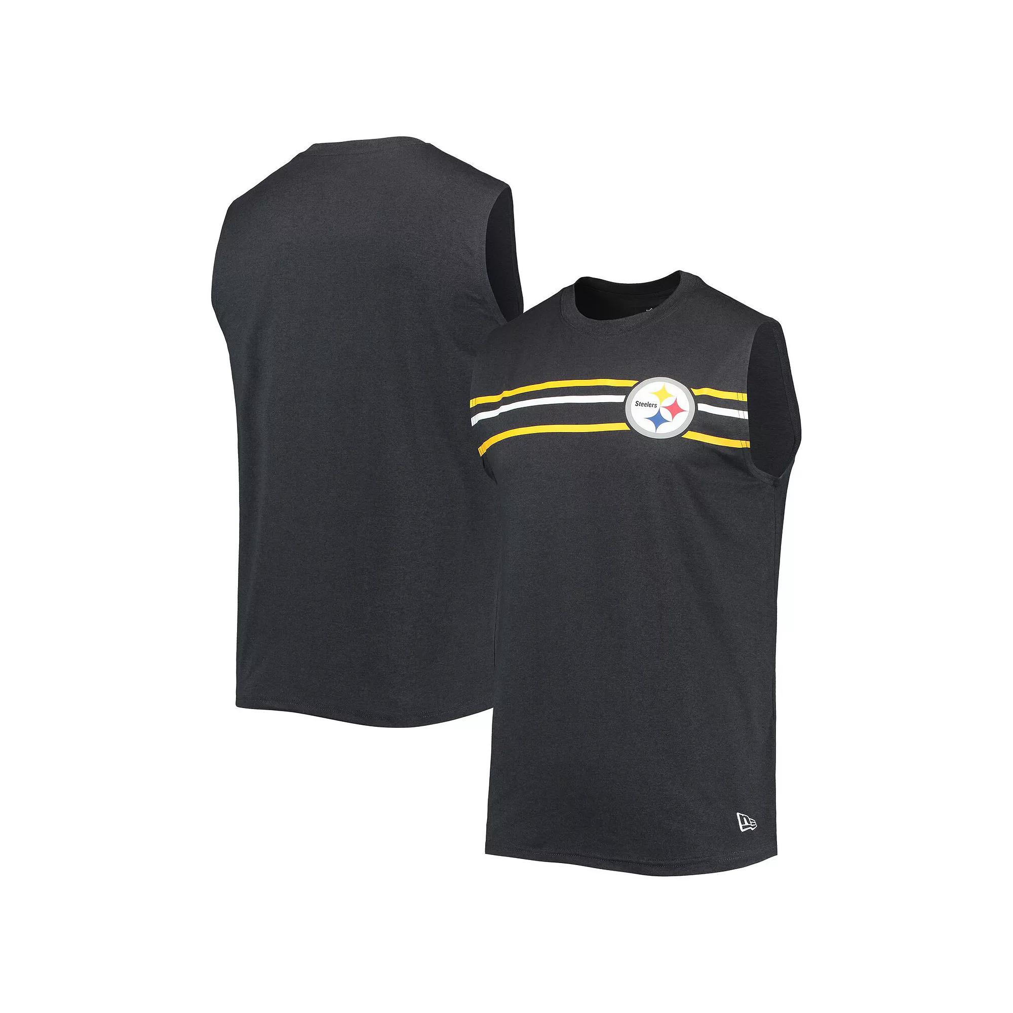 Men's New Era Black Pittsburgh Steelers Brushed Sleeveless Tank Top,  Product Image