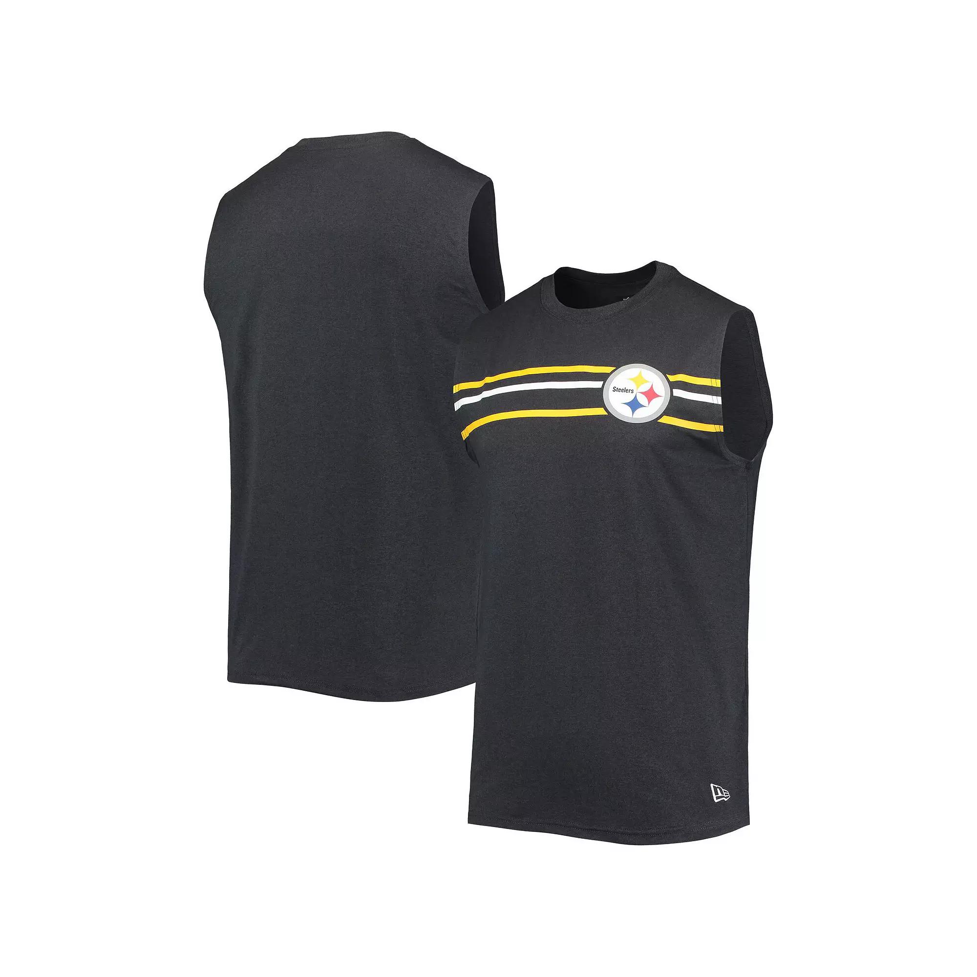 Men's New Era Black Pittsburgh Steelers Brushed Sleeveless Tank Top,  Product Image
