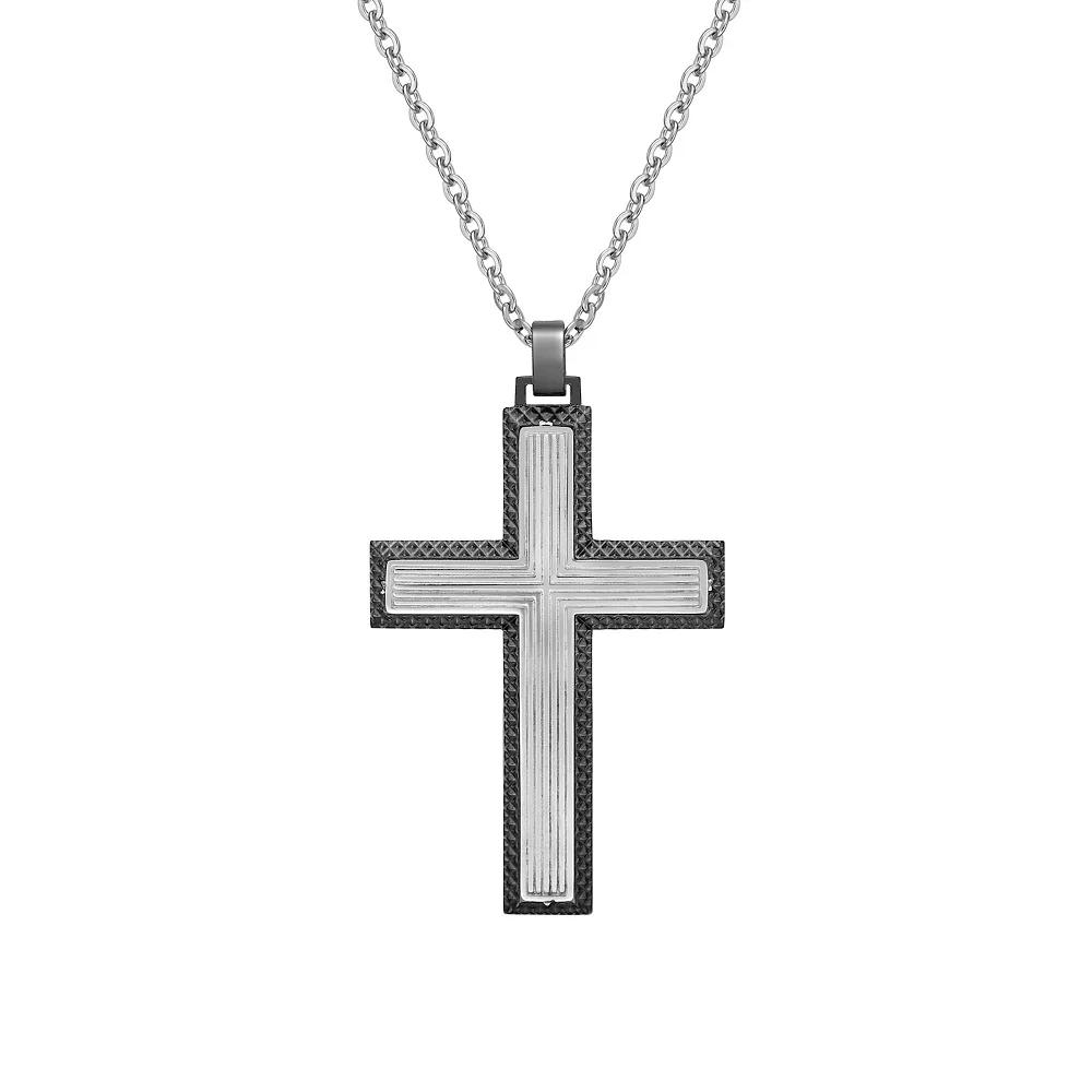 Men's LYNX Gray Ion-Plated Stainless Steel Cross Pendant Necklace, Size: 22" Product Image