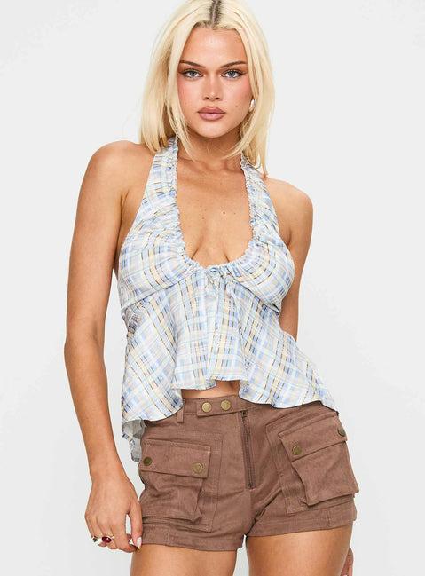 Gadot Halter Top Blue Check Product Image