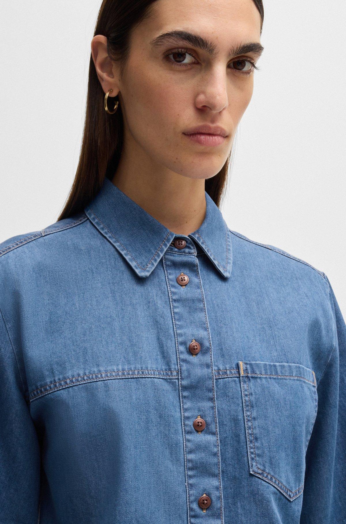 BOSS - Relaxed-fit blouse in blue selvedge denim - Blue Product Image