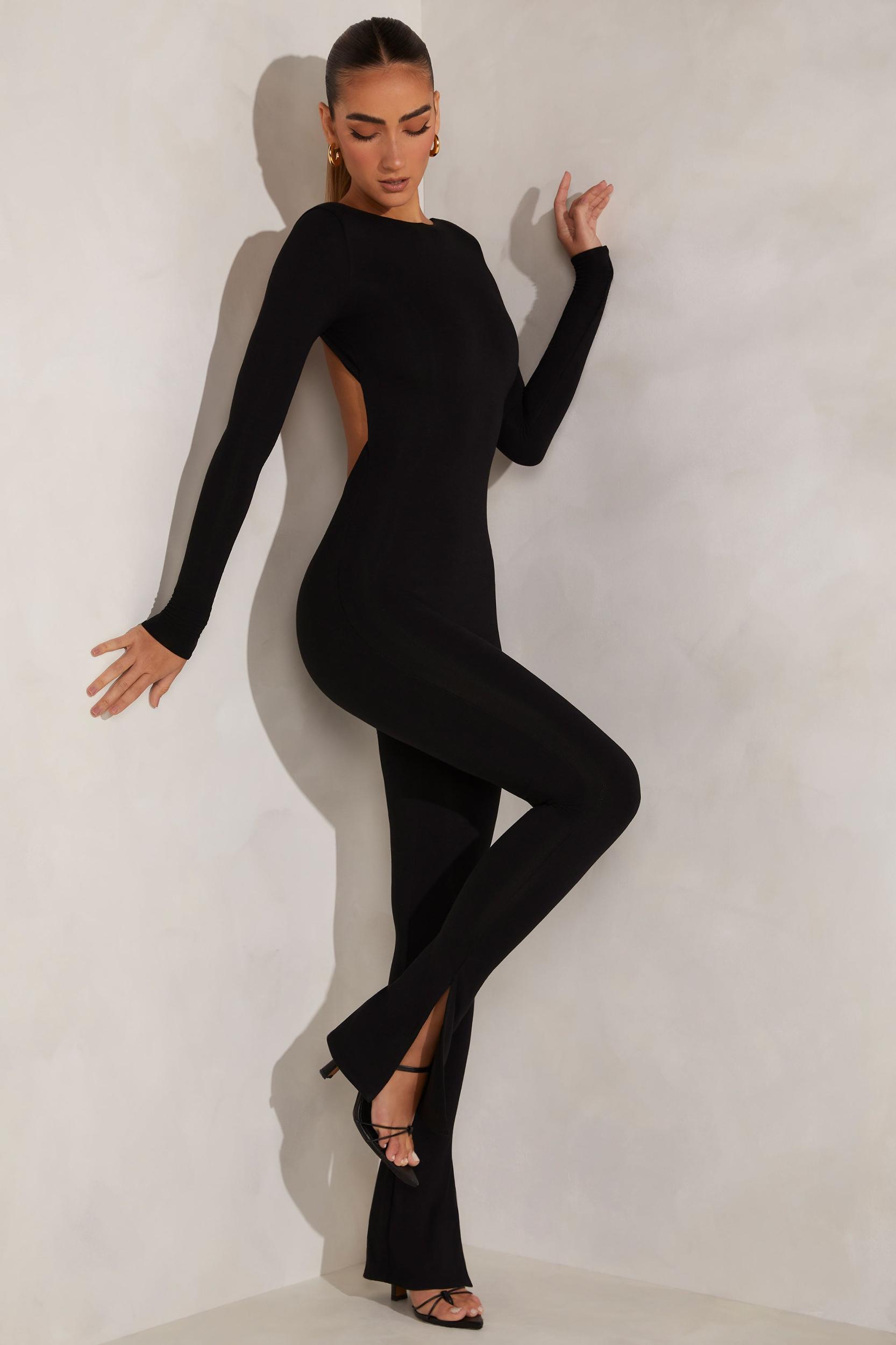High Neck Open Back Jumpsuit in Black Product Image