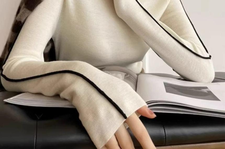 Long Sleeve Mock Neck Contrast Trim Knit Top Product Image