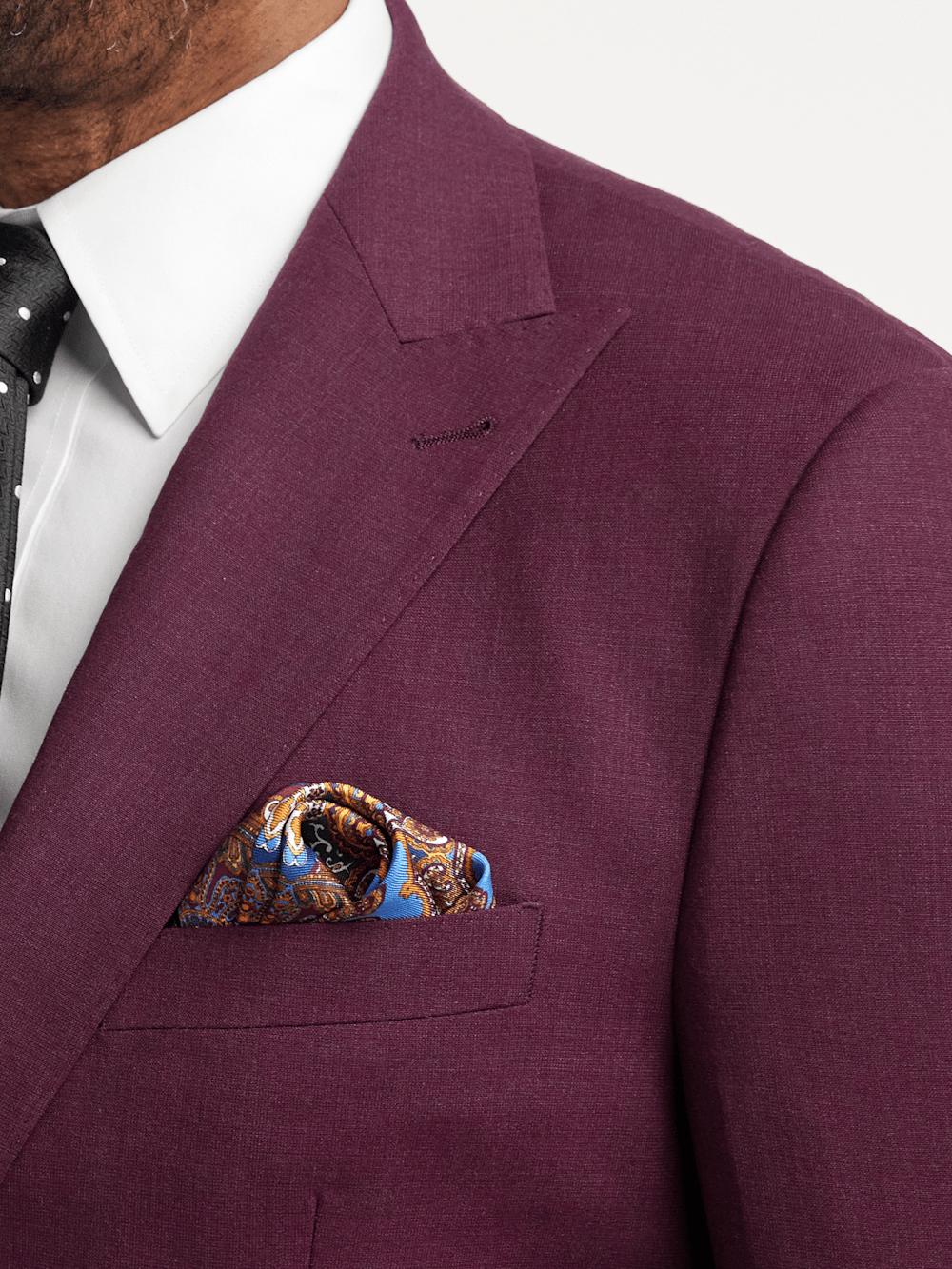 Wool Stretch Bengaline Single Breasted Peak Lapel Suit - Plum Product Image