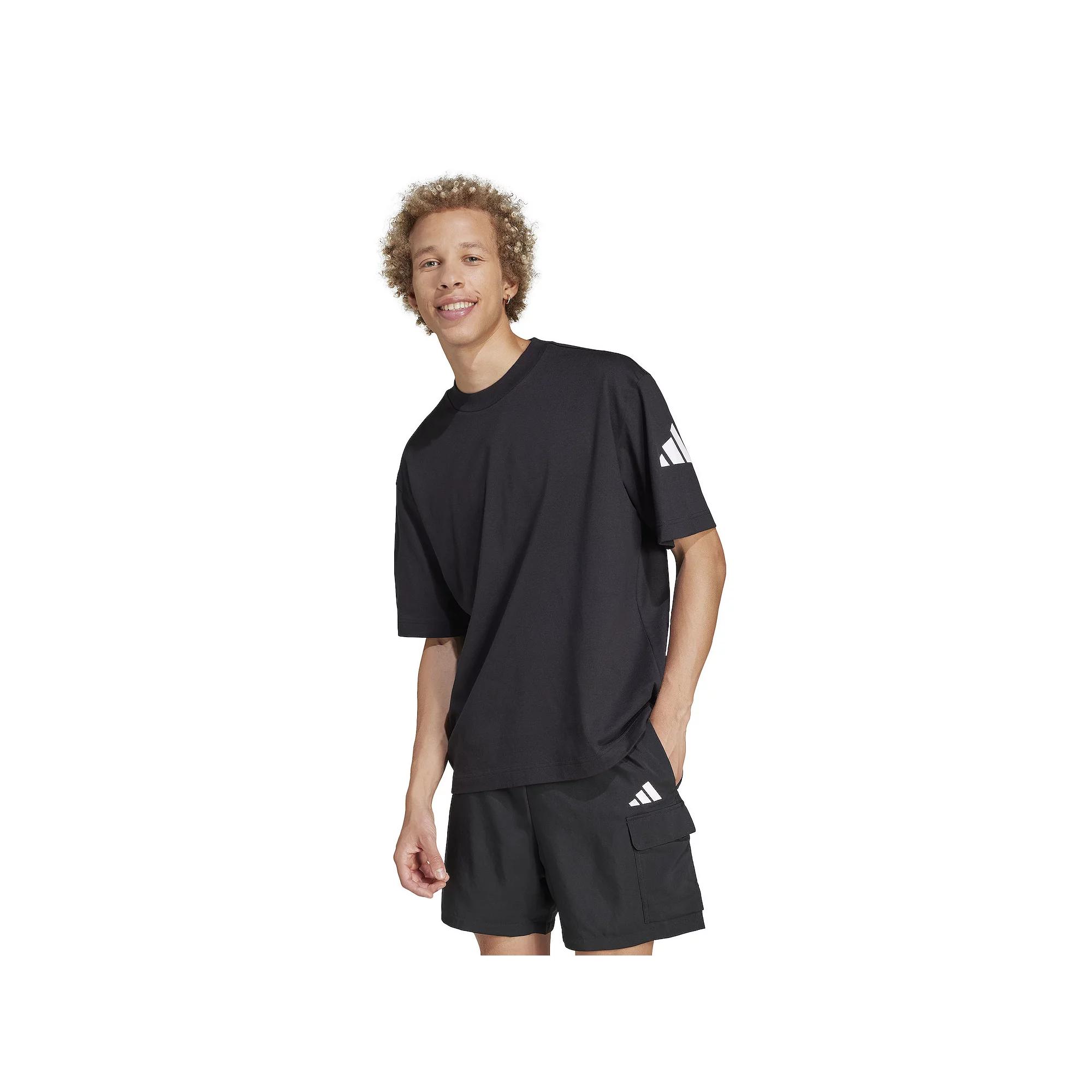 Men's adidas Essentials 3-Bar Loose Sportswear T-Shirt, Size: Small, Black White Product Image