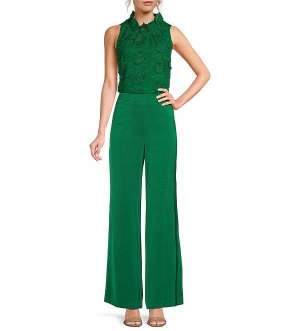 Abbey Glass Barbara Ruffle Mock Neck 3D Floral Detail Sleeveless Top Product Image