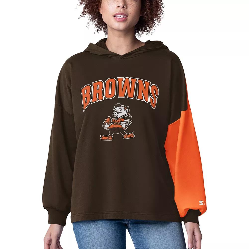 Women's Starter Brown Cleveland Browns Power Move Long Sleeve Pullover Hoodie,  Product Image