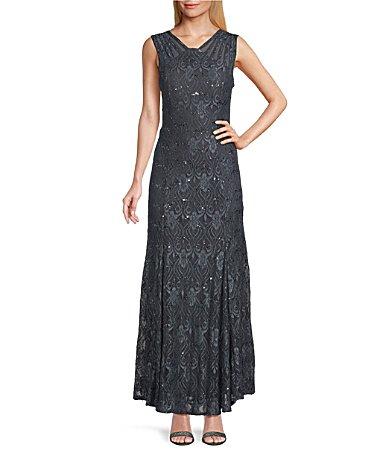 Women's R&M Richards Mermaid Lace Gown, Size: 16, Cadet Product Image