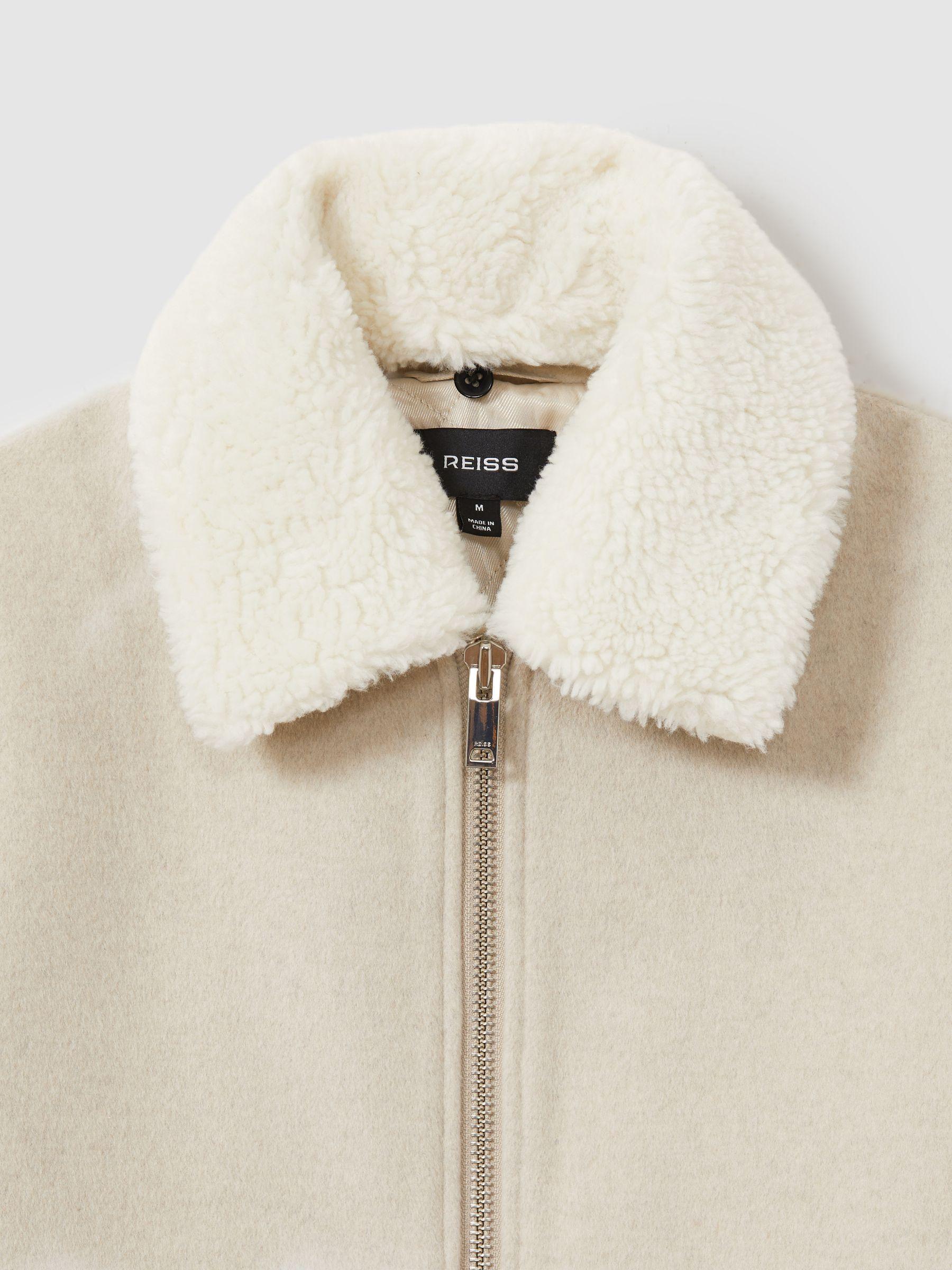 Wool Blend and Faux Shearling Jacket in Stone Melange Product Image