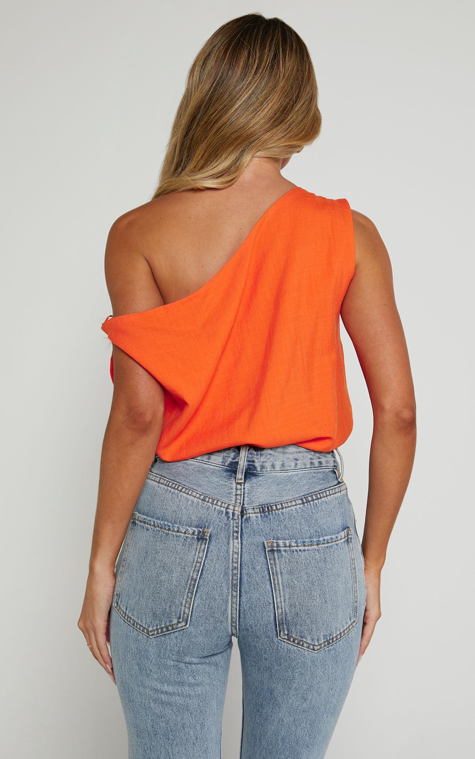 Mabel Bodysuit - Asymmetrical Neckline One Shoulder in Orange Product Image