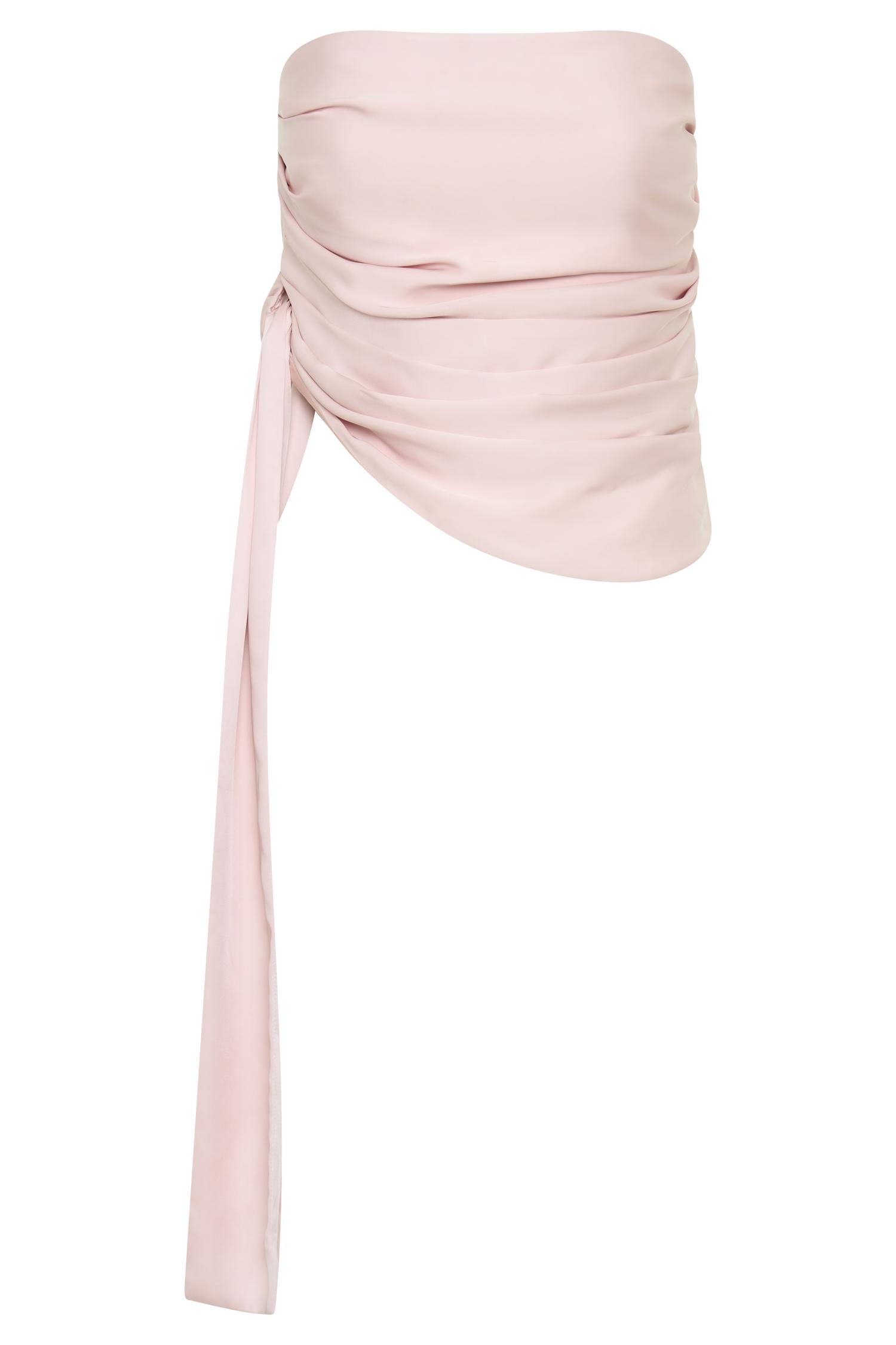Allegra Satin Ruched Strapless Top - Pale Pink Product Image