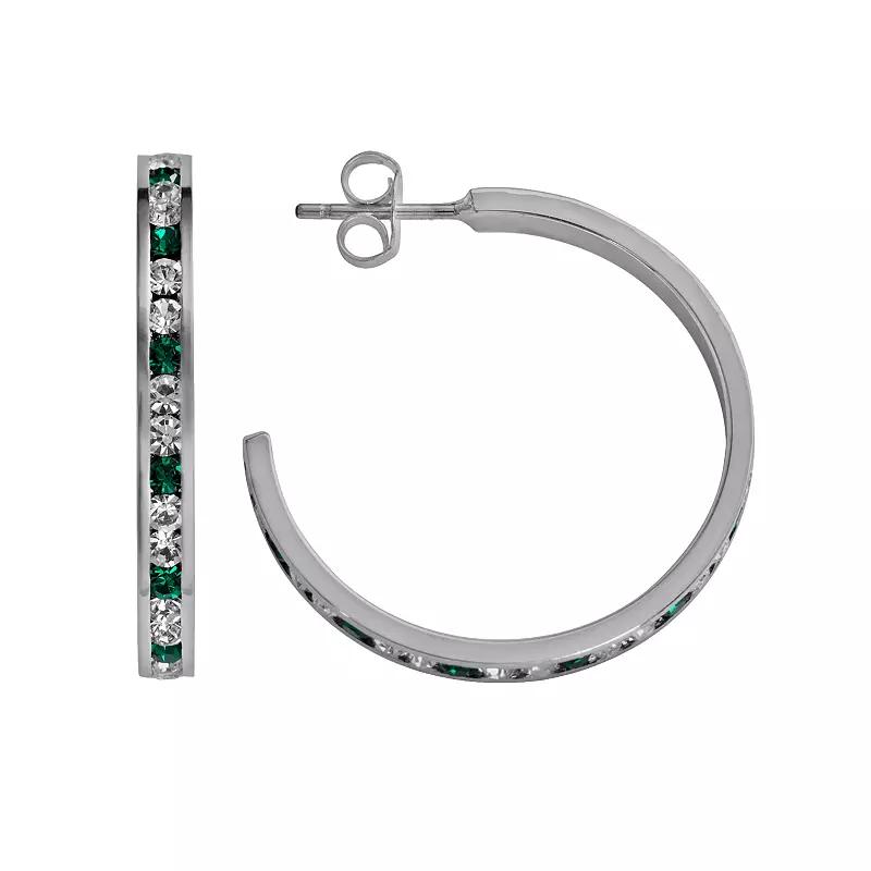 Traditions Jewelry Company Sterling Silver Green & White Crystal Hoop Earrings, Women's, Multicolor Product Image