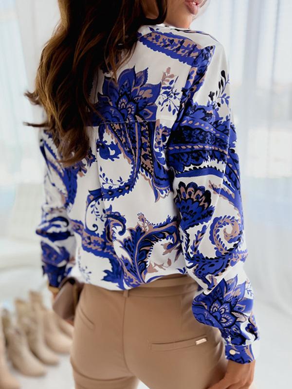 Trendy Long Sleeves Loose Printed Lapel Collar Blouses&Shirts Tops Product Image