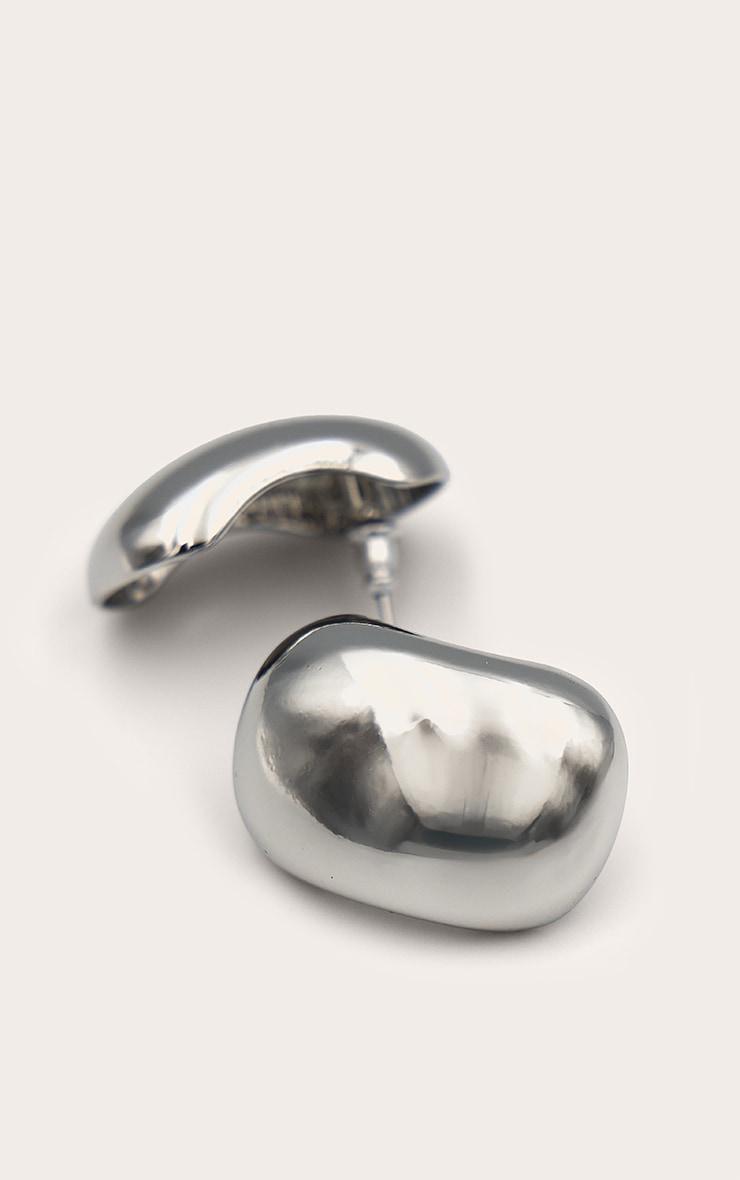 Silver Beveled Rectangular Chunky Stud Earrings Product Image