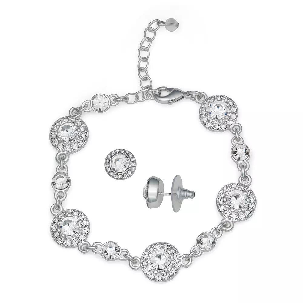 Napier Silver Tone Crystal Bracelet & Stud Earrings Set, Women's Product Image