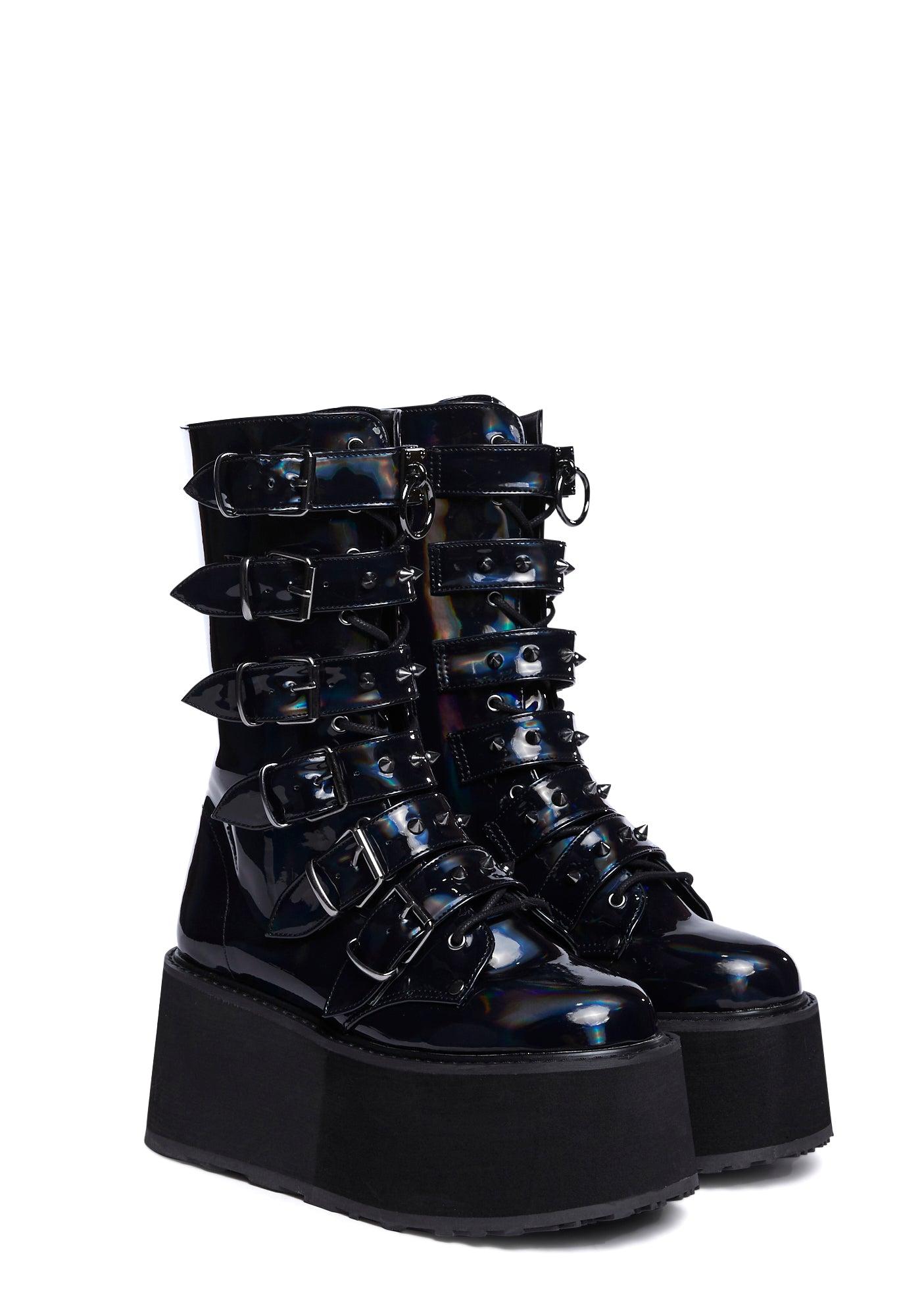 Black Hologram Platform Buckle Boots Product Image