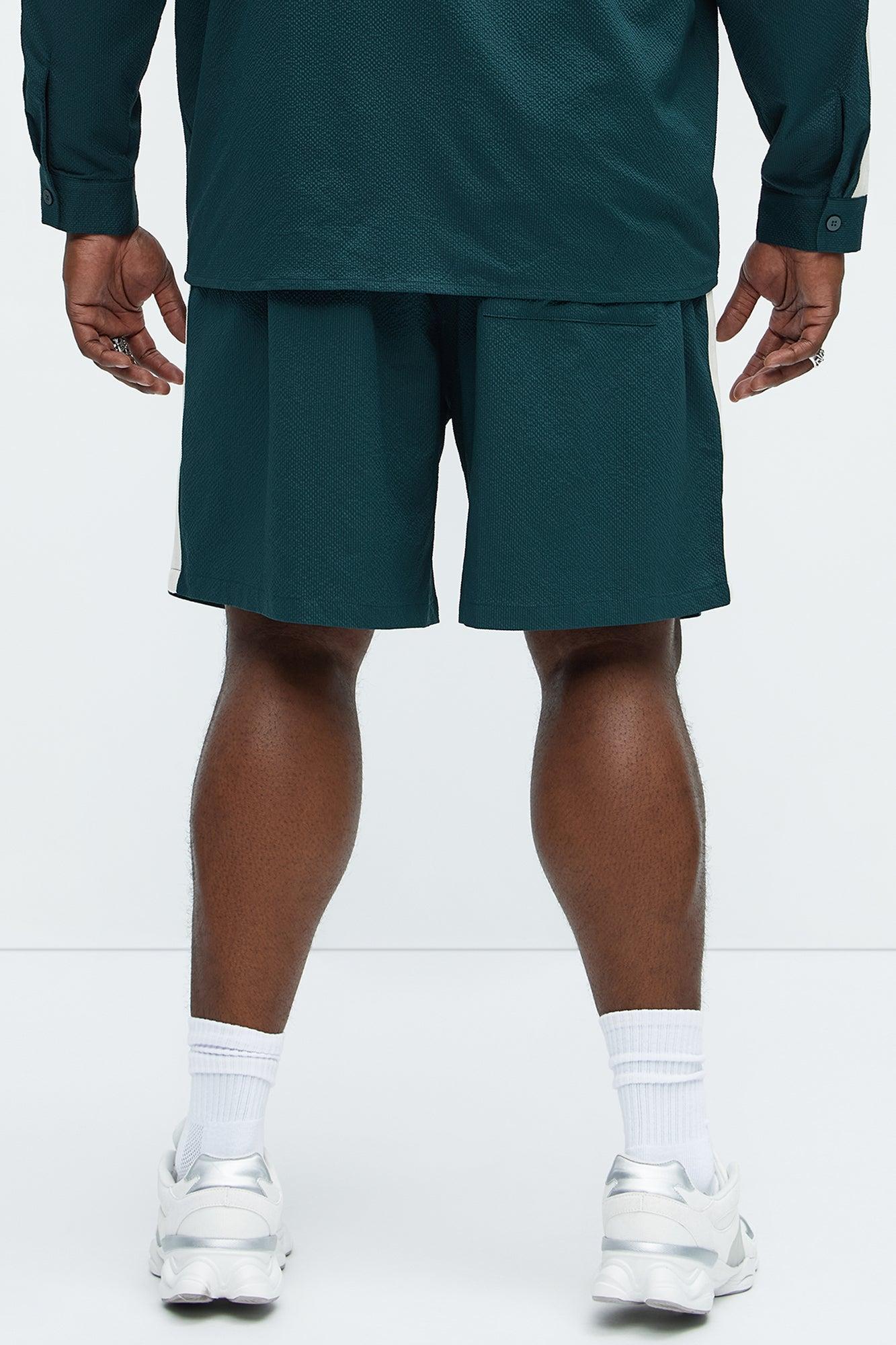 Crinkle Texture Taped Relaxed Shorts - Green Product Image