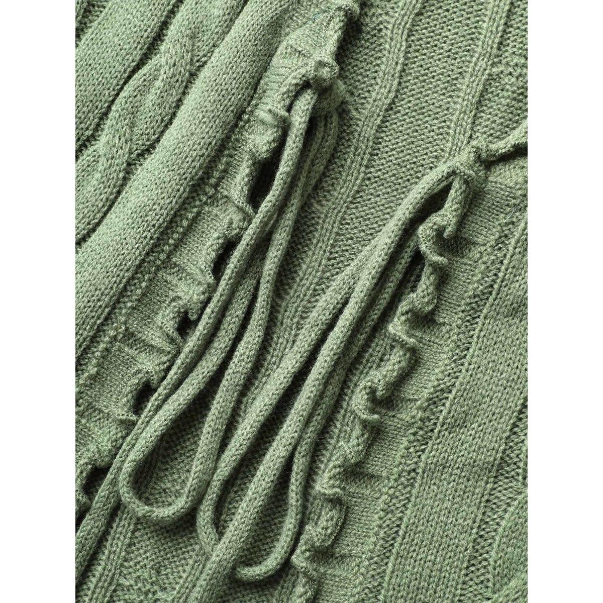 Plus Size Cable Knit Tie Knot Frill Trim Cardigan Greenbean Women Casual Loose Long Sleeve Everyday Cardigans BloomChic 22-24/3X Product Image