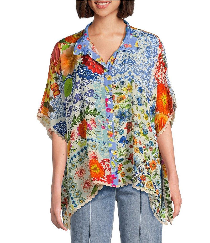 John Mark Printed Oversized Wire Collar Short Dolman Sleeve Top Product Image