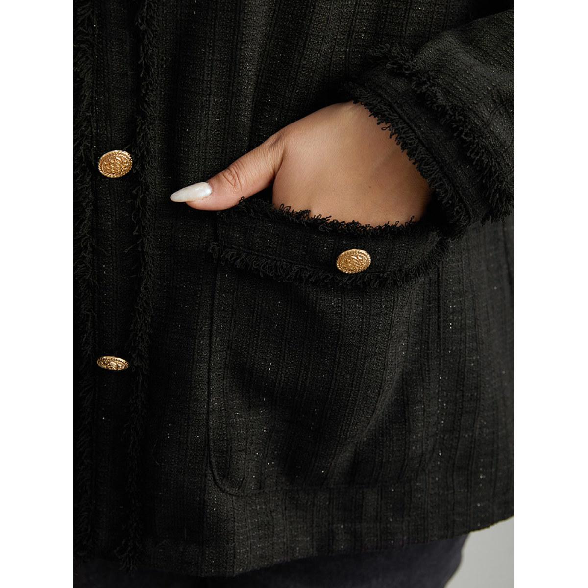 Plus Size Fuzzy Trim Pocket Metal Button Fly Jacket Women Black Casual Plain Ladies Everyday Winter Coats BloomChic 26/4X Product Image