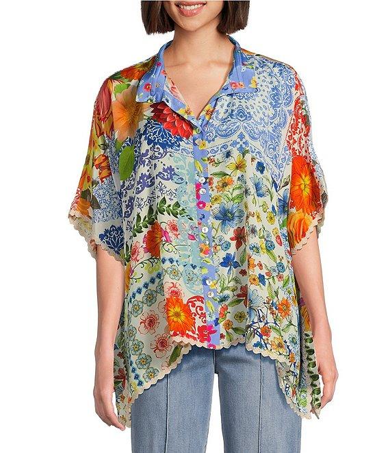 John Mark Printed Oversized Wire Collar Short Dolman Sleeve Top Product Image