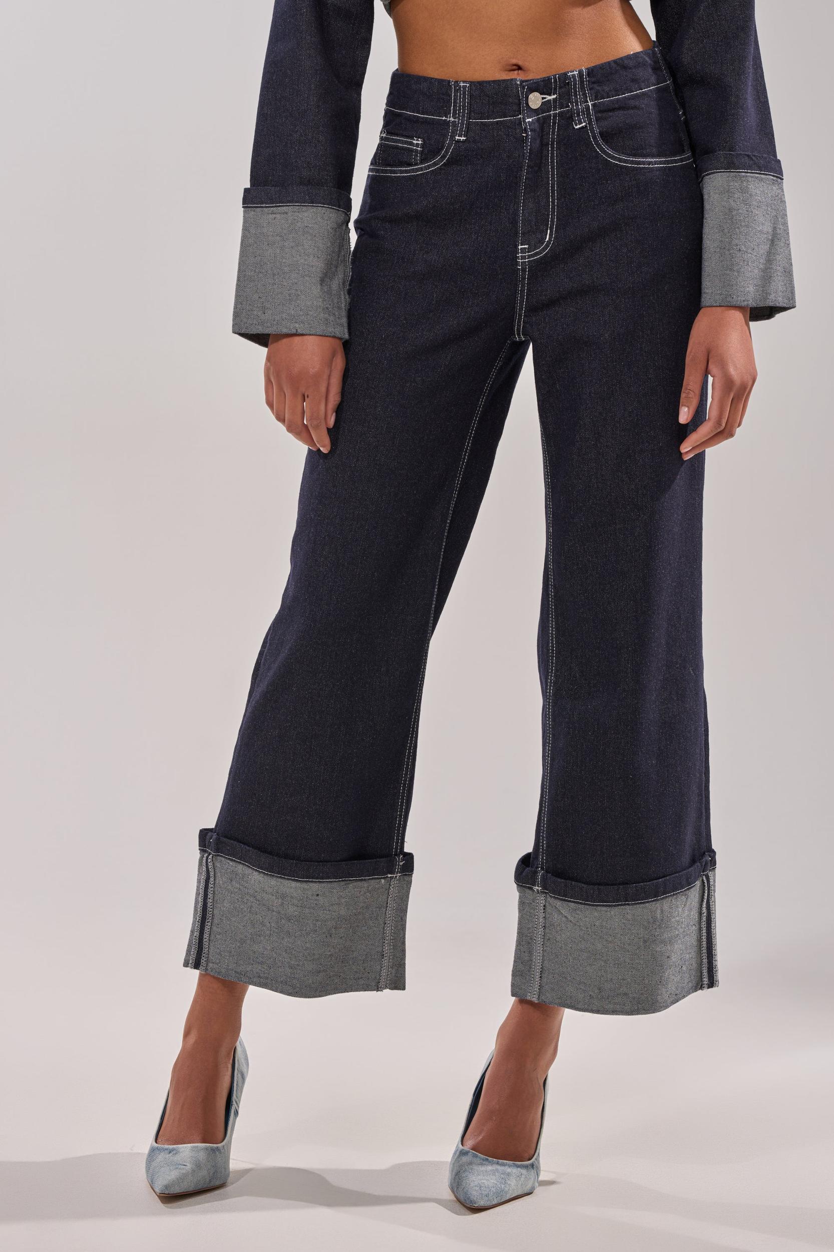 DON'T TALK TO ME WIDE LEG DENIM JEANS Product Image