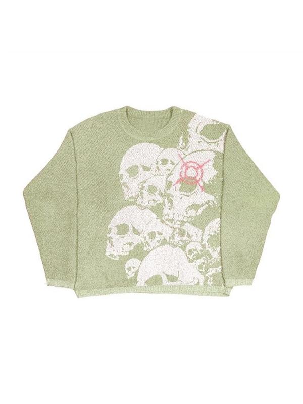 Knit Skull Print Loose Sweater Product Image
