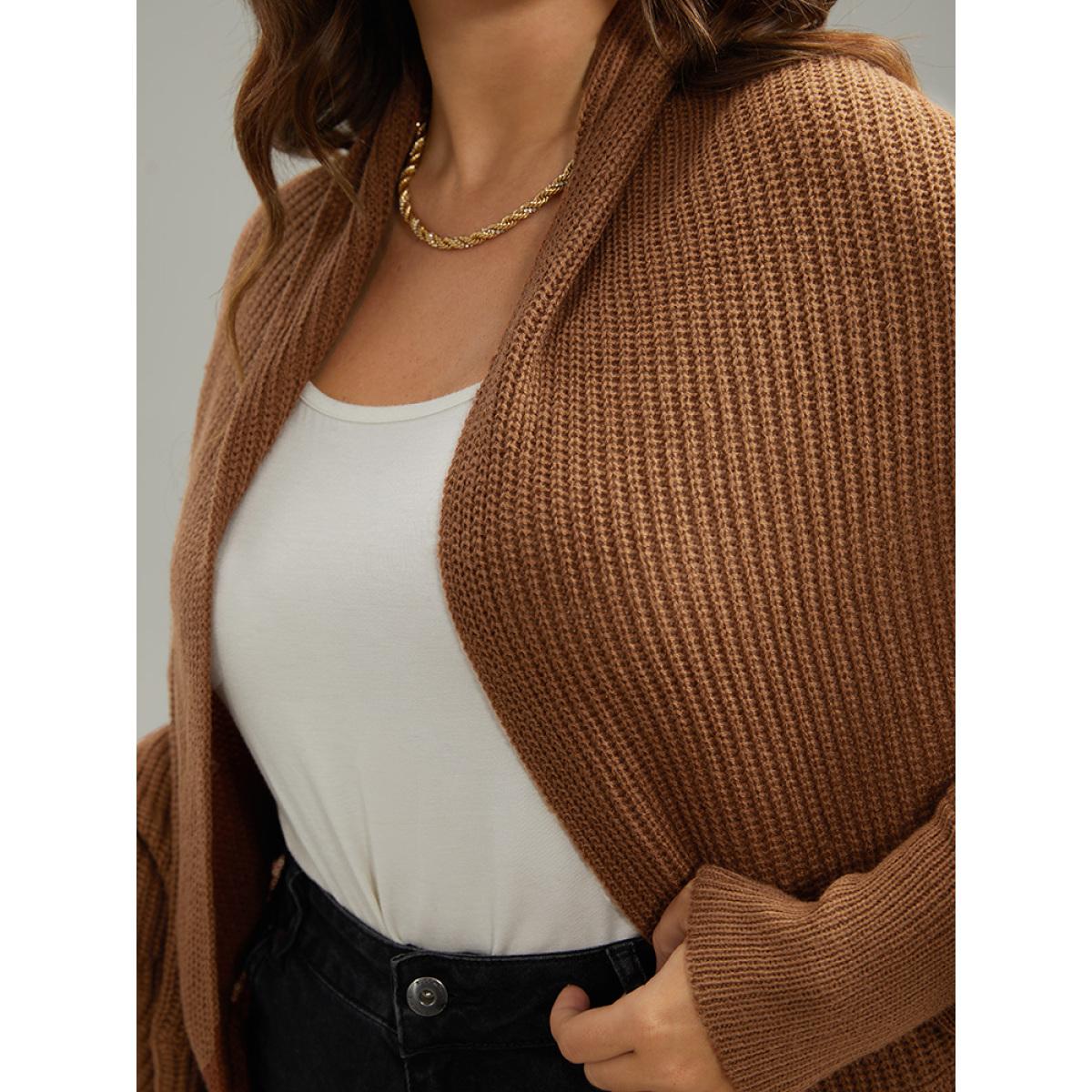 Plus Size Solid Dolman Sleeve Arc Hem Cardigan Brown Women Casual Loose Long Sleeve Dailywear Cardigans BloomChic 12/L Product Image