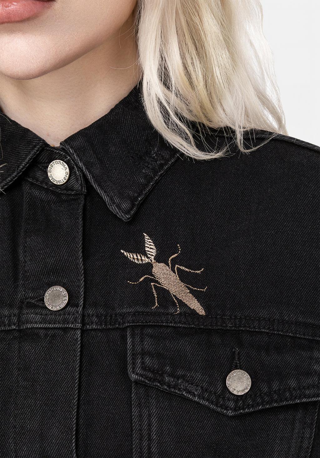 Griffinfly Embroidered Distressed Denim Jacket Product Image