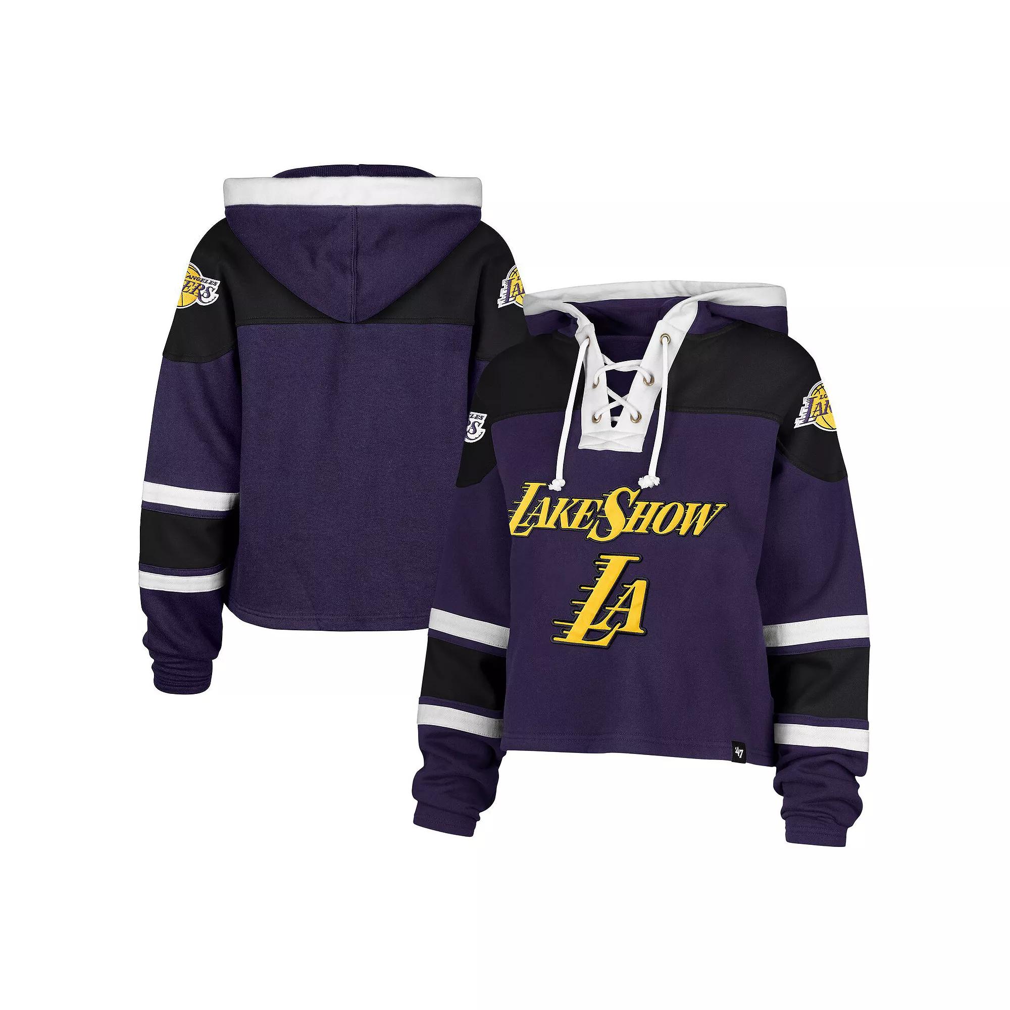 Women's '47 Purple Los Angeles Lakers 2024/25 City Edition Superior Cropped Lace-Up Pullover Hoodie, Size: Small Product Image