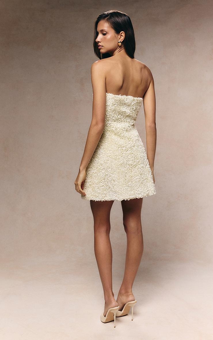 Cream Floral Textured Bandeau Mini Dress Product Image