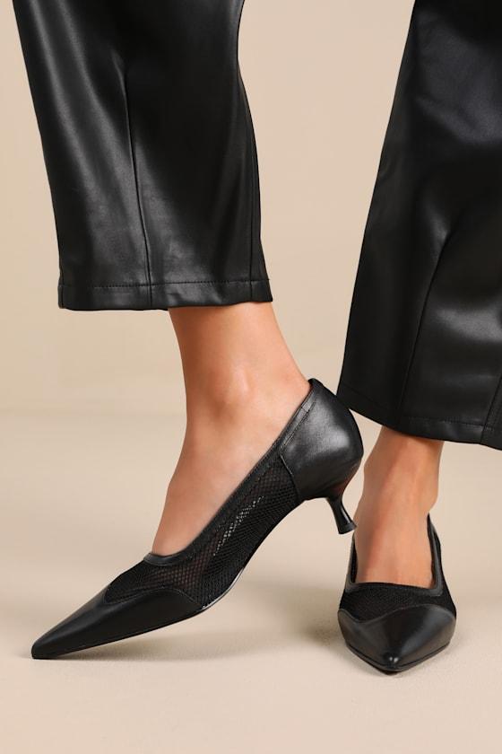 Lykke Black Leather Mesh Kitten Heel Pumps Product Image