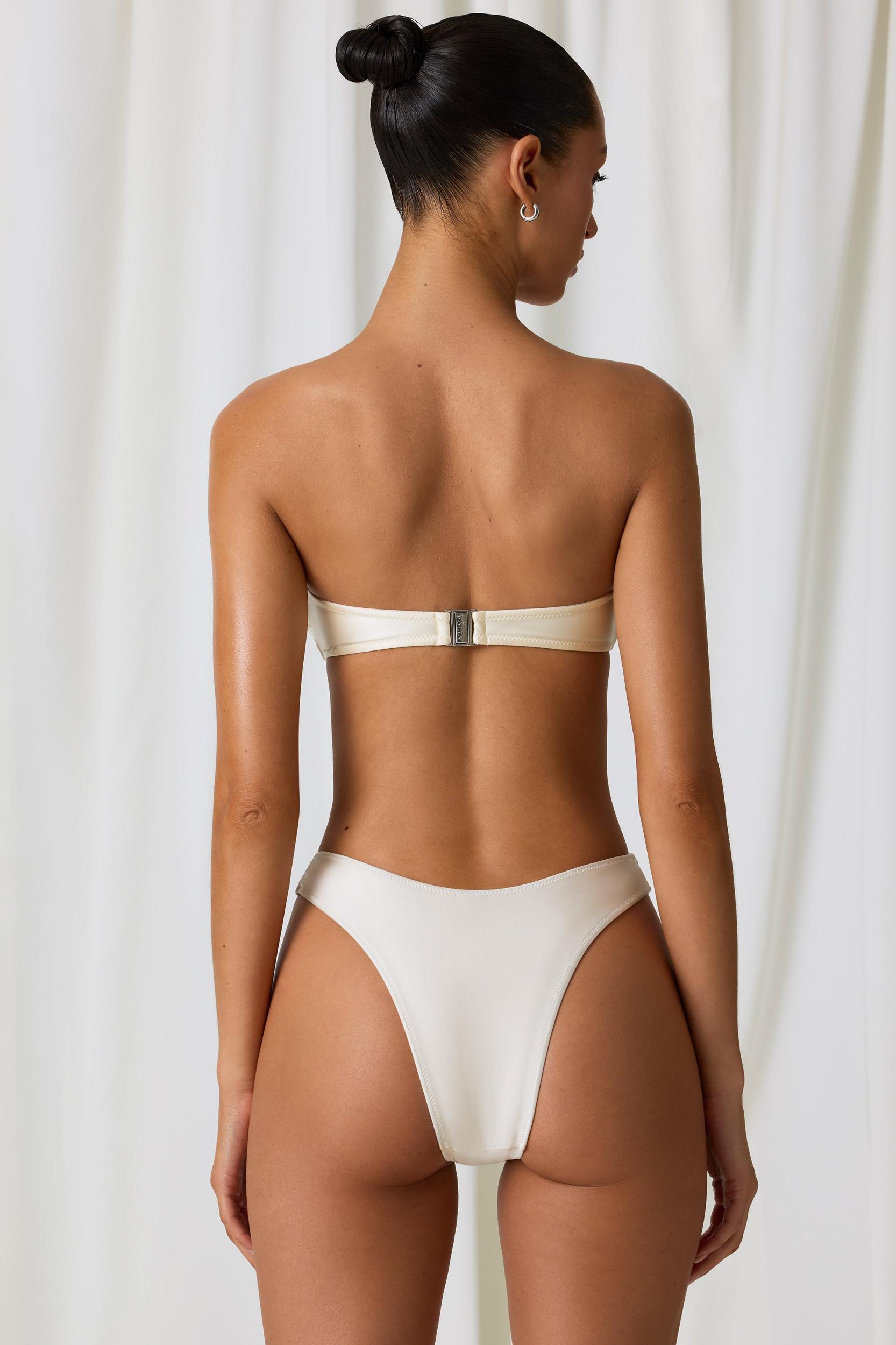 Pearl-Detail Bandeau Bikini Top in Pearl White Product Image