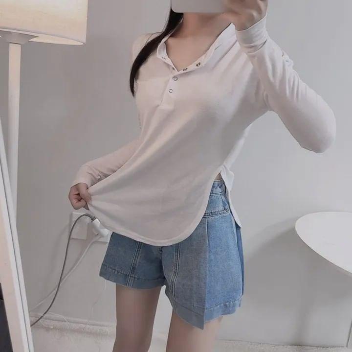 High Waist Washed Denim Shorts Product Image