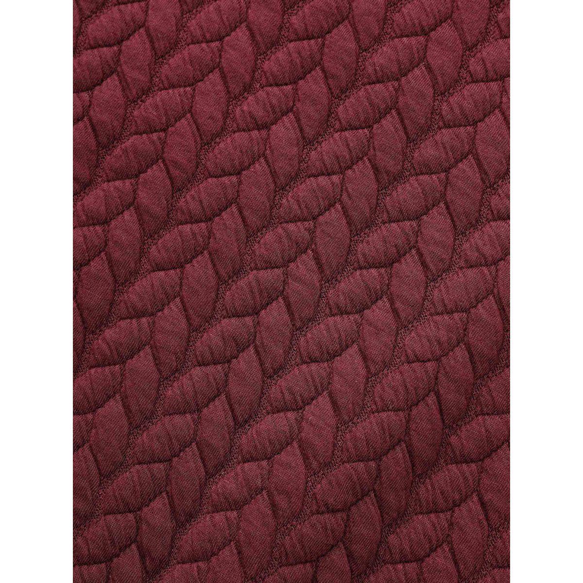 Plus Size Plain Textured Slightly Stretchy Sweatshirt Women Burgundy Casual Texture Round Neck Everyday Sweatshirts BloomChic 12/L Product Image