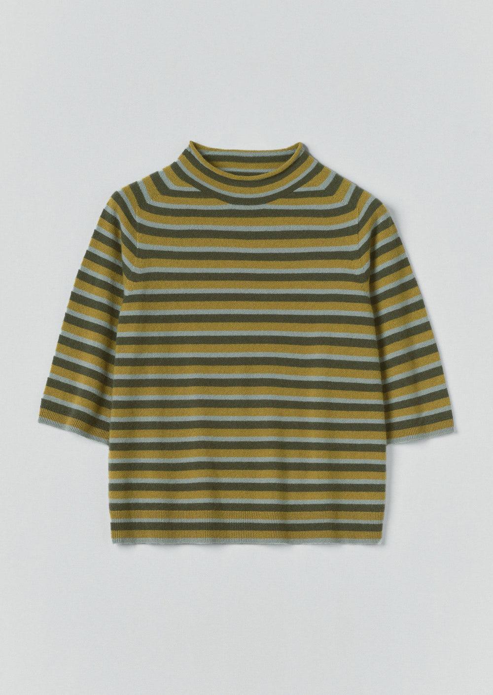Stripe Wool Cashmere Half Sleeve Sweater | Green Multi Product Image