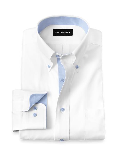 Comfort Stretch Non-Iron Solid Dress Shirt With Contrast Trim - White/blue Product Image
