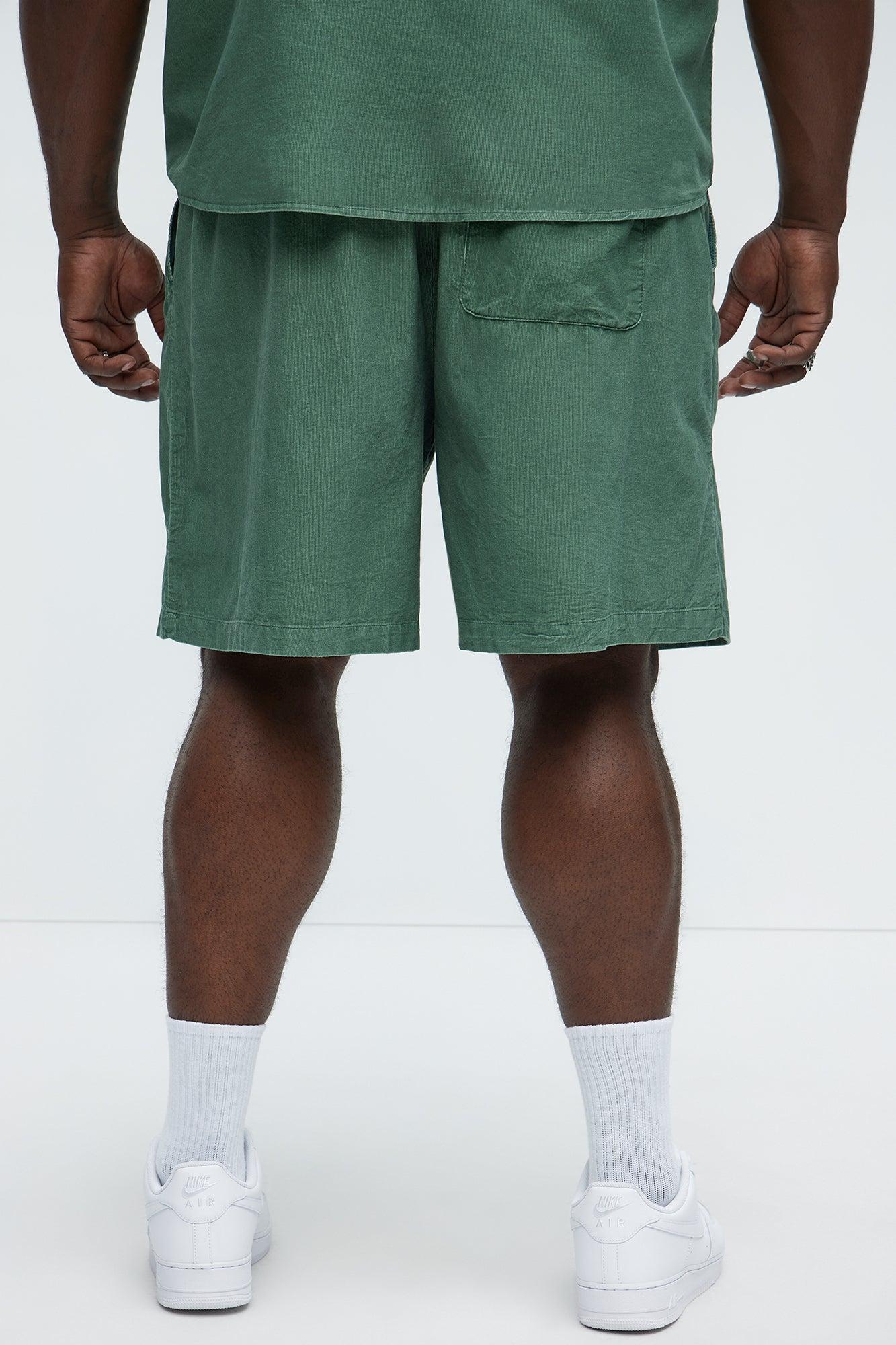 Retro Embroidered Corduroy Shorts - Green Product Image