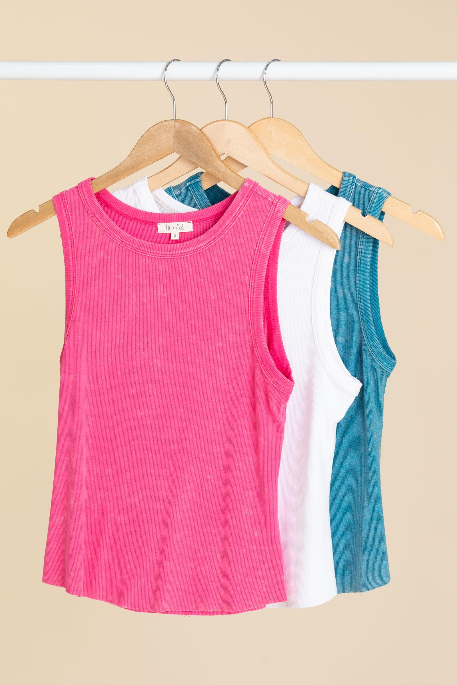 Mineral Washed Back Patch Detail Tank Tops Product Image