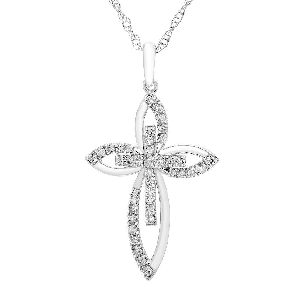 Boston Bay Diamonds Sterling Silver 1/4 Carat T.W. Diamond Petal Double Cross Pendant Necklace, Women's, Size: 18" Product Image