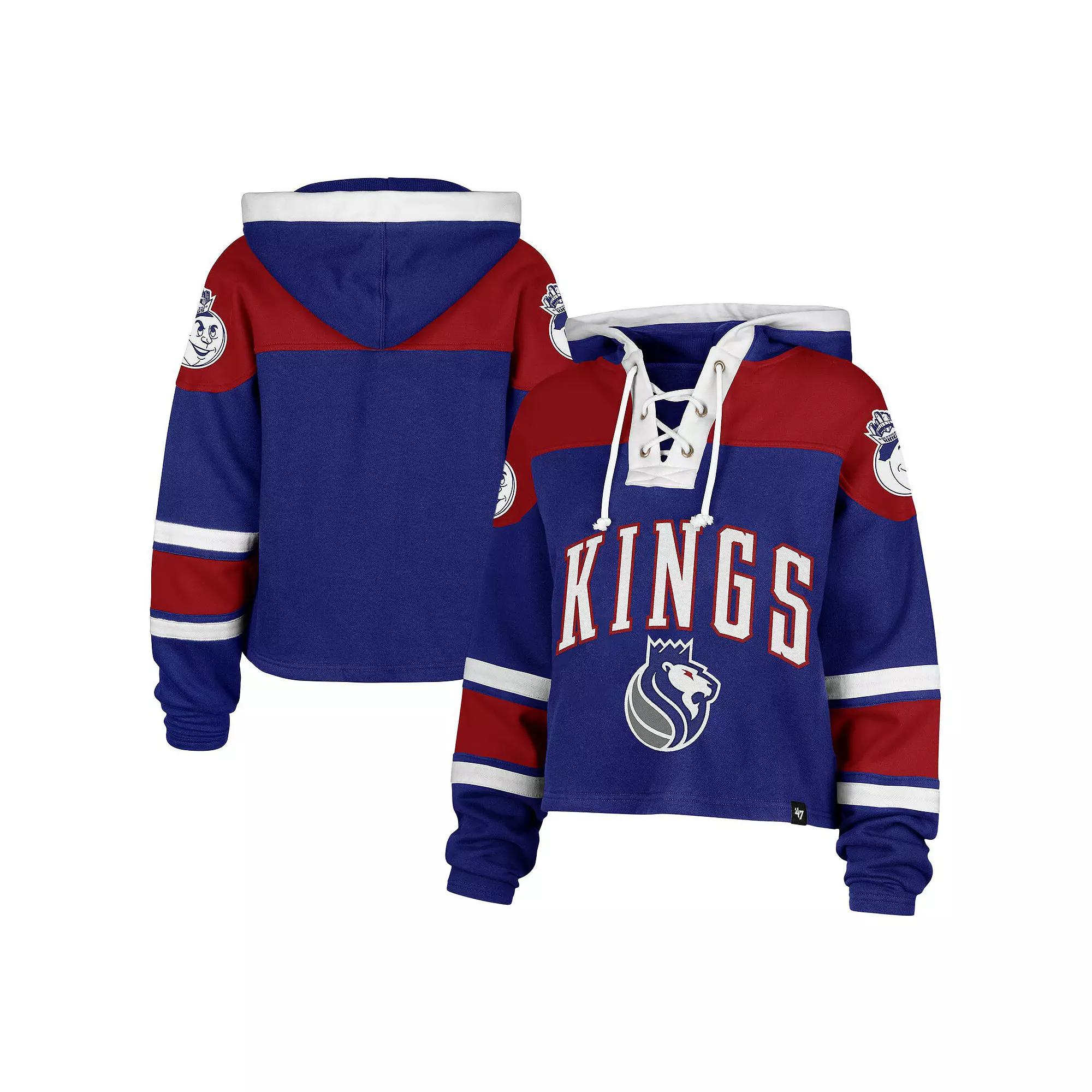 Women's '47 Royal Sacramento Kings 2024/25 City Edition Superior Cropped Lace-Up Pullover Hoodie, Size: Large, Kng Blue Product Image