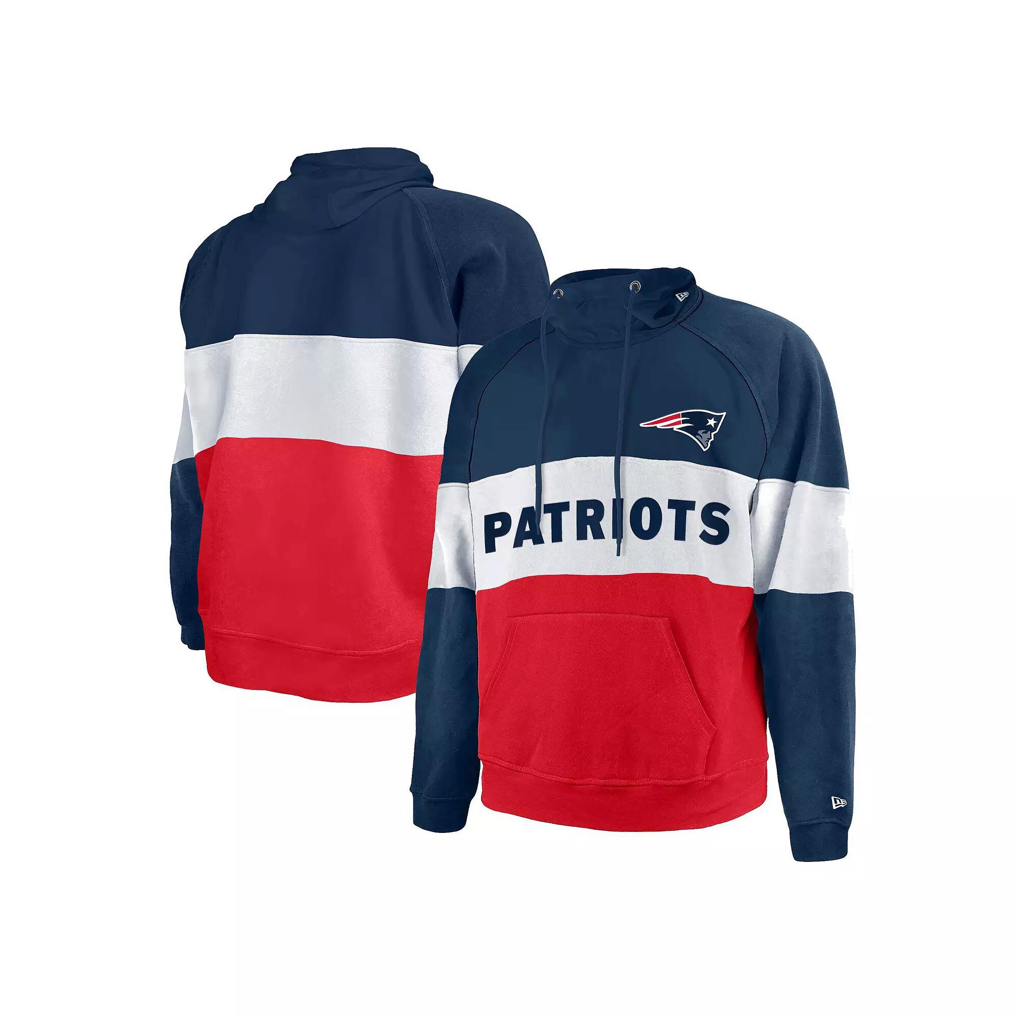 Men's New Era Navy/Red New England Patriots Big & Tall Current Team Colorblock Fleece Raglan Pullover Hoodie, Size: 5XB Product Image